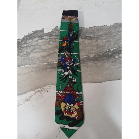 Vintage 1993 Bugs Bunny Looney Tunes Mens Tie - Football Tie & Taz - Picture 1 of 6
